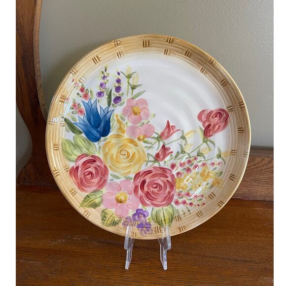 Tabletops Lifestyles Floral Basket Hand Painted Dinner Plate 11.25" - Picture 1 of 5